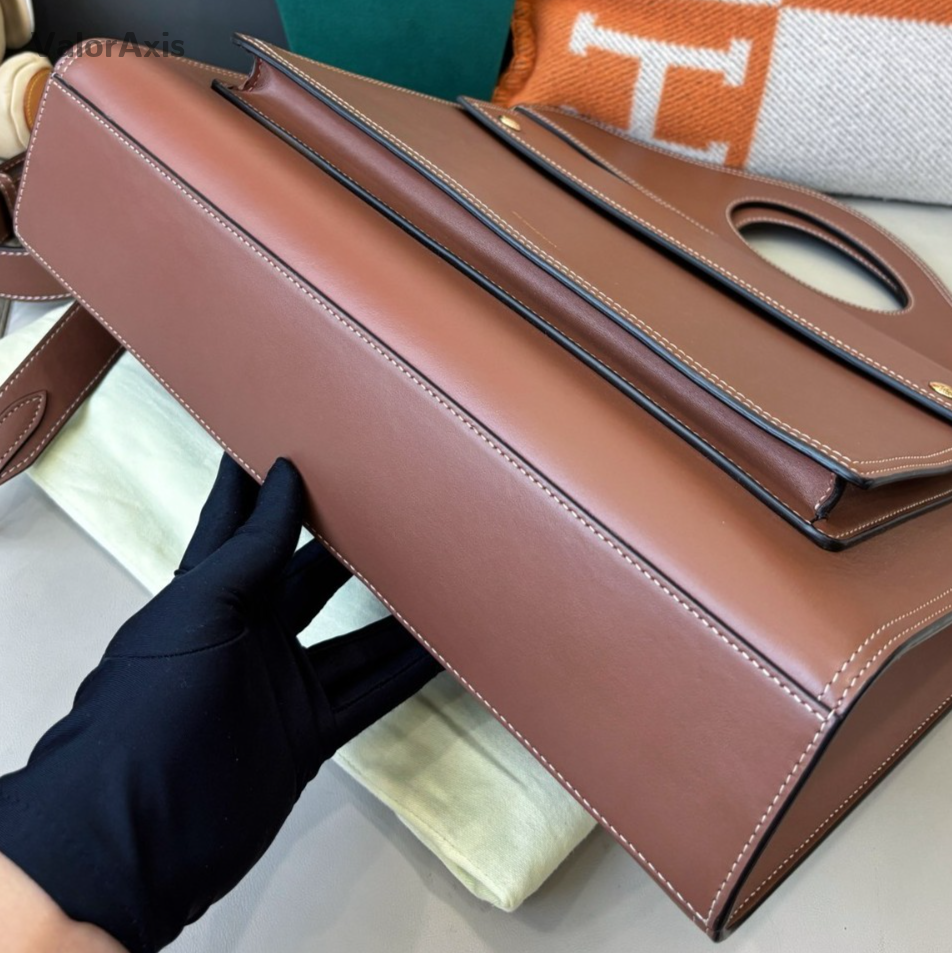 Burberry Pocket Bag 2Way Top Handle Bag Crossbody Brown Gold Women Classic