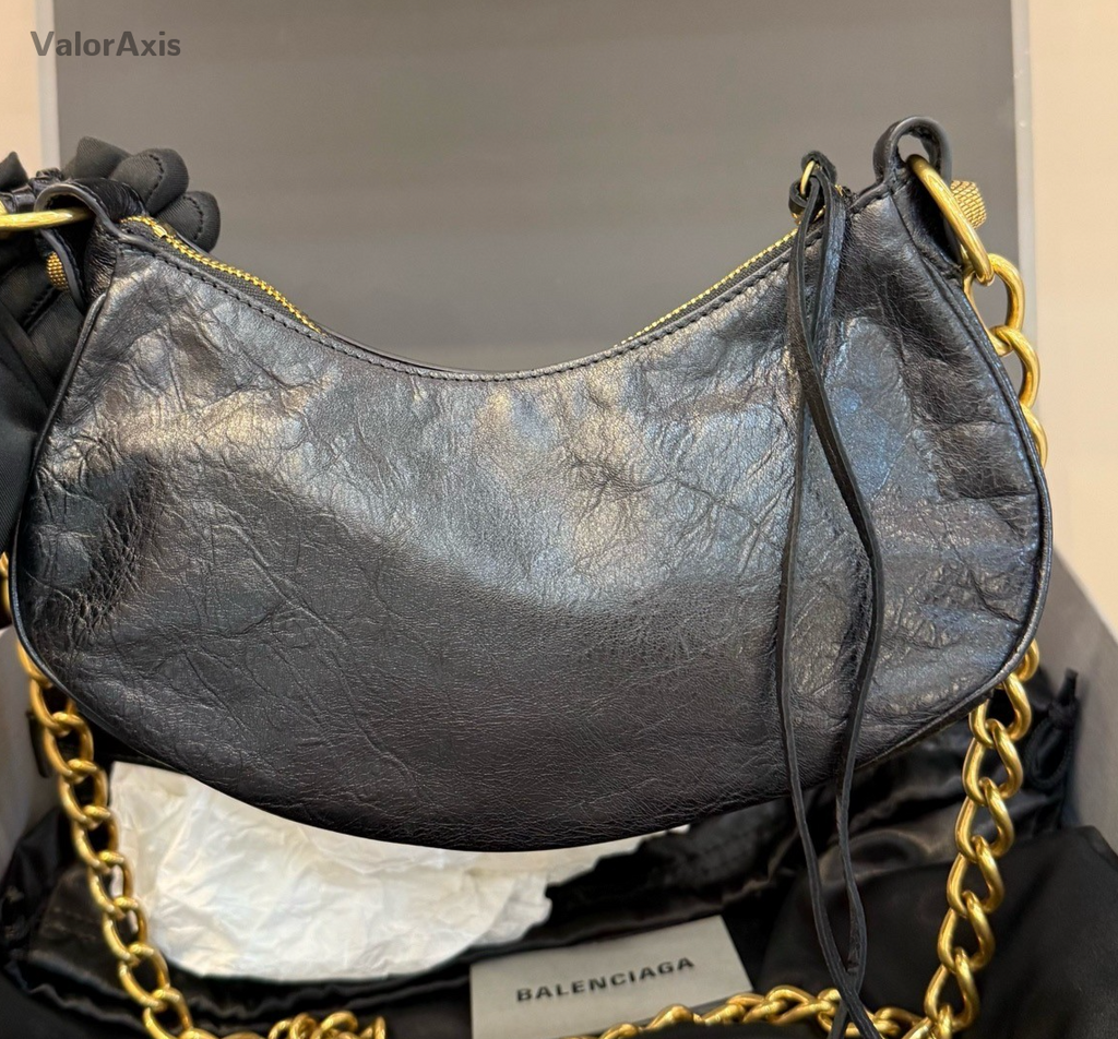 Balenciaga Le City Chain Shoulder Bag Black Gold Women Classic Fashion