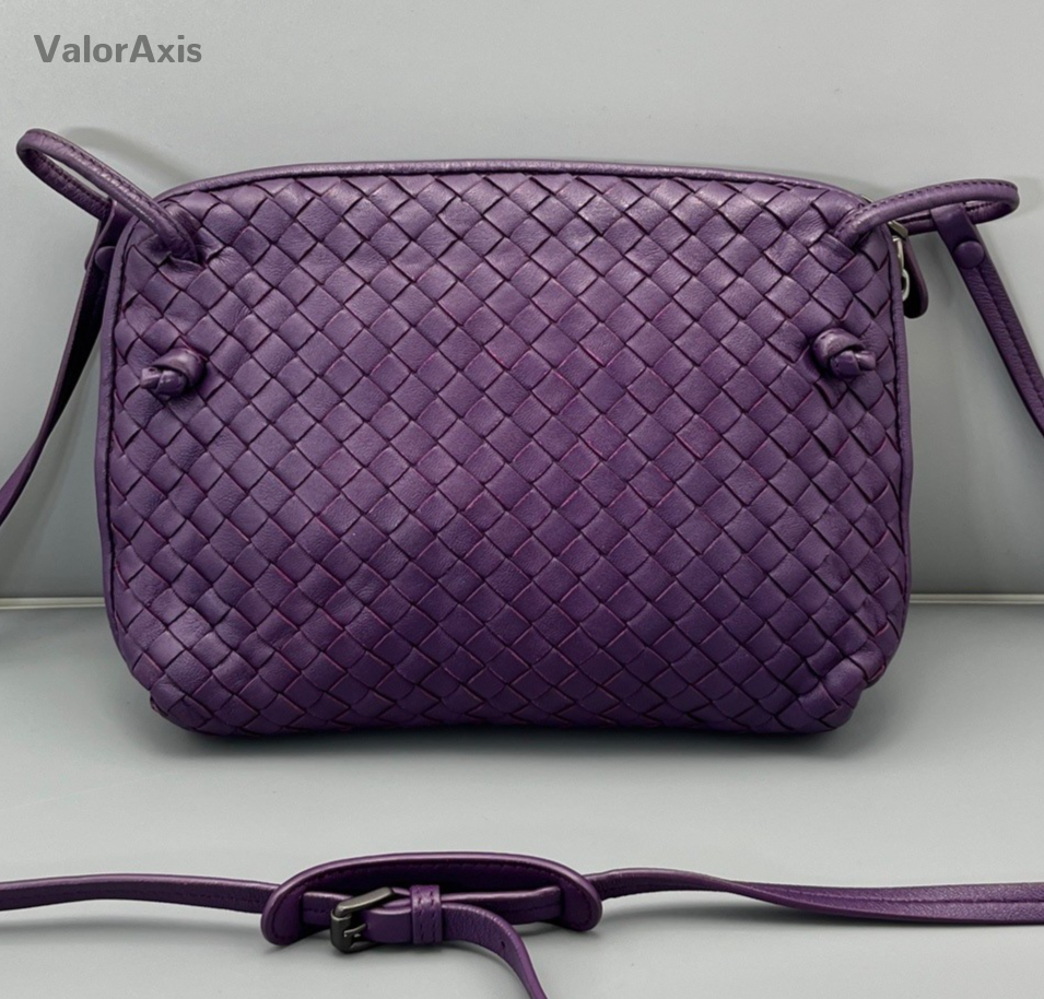 Bottega Veneta Intrecciato 2Way Crossbody Shoulder Bag Purple Silver Women
