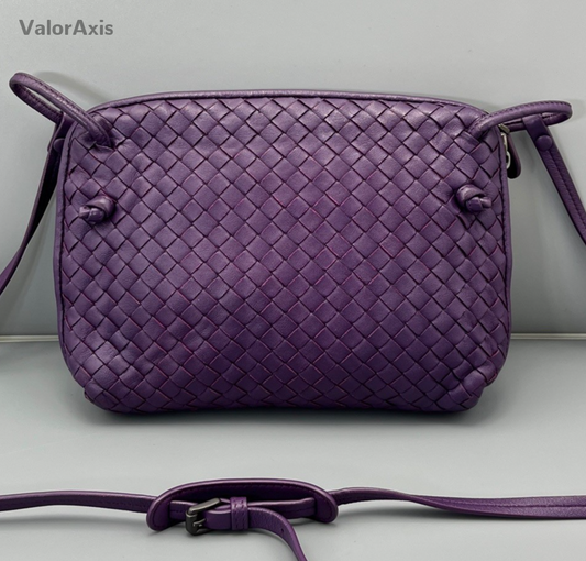 Bottega Veneta Intrecciato 2Way Crossbody Shoulder Bag Purple Silver Women