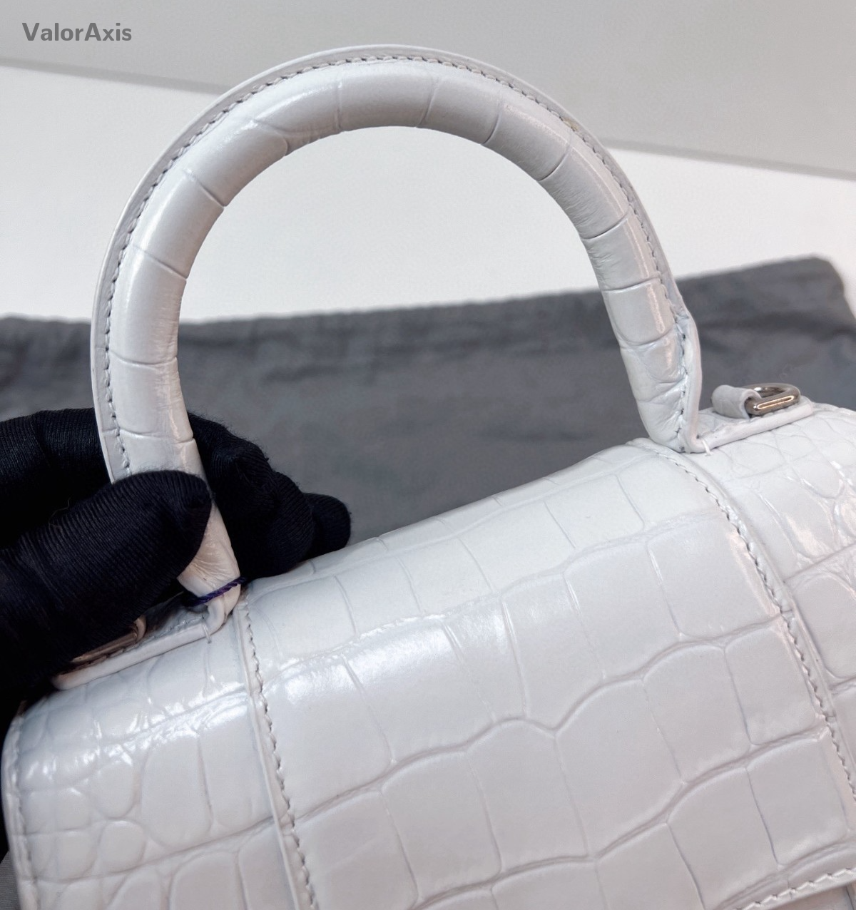 Balenciaga Hourglass Mini Top Handle Bag Crossbody White Silver Women Classic