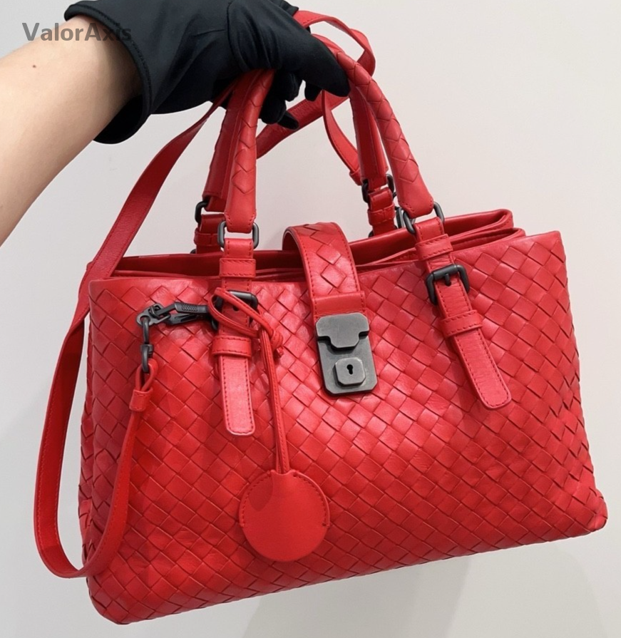 Bottega Veneta Roma Sheepskin Intrecciato Top Handle Shoulder Crossbody Bag Red