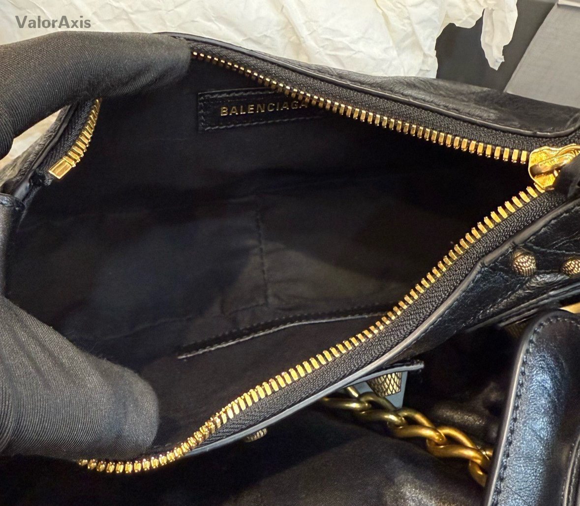 Balenciaga Le City Chain Shoulder Bag Black Gold Women Classic Fashion