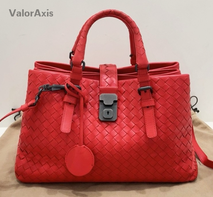 Bottega Veneta Roma Sheepskin Intrecciato Top Handle Shoulder Crossbody Bag Red