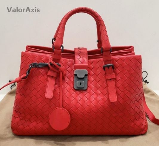 Bottega Veneta Roma Sheepskin Intrecciato Top Handle Shoulder Crossbody Bag Red