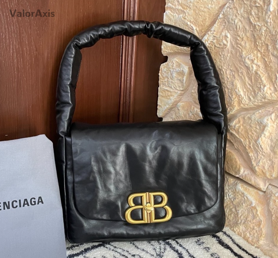 Balenciaga Monaco Soft Calf Shoulder Bag Black Gold Women Classic Fashion