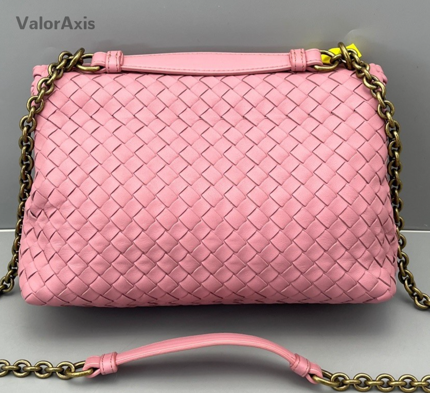 Bottega Veneta Intrecciato Olympia Chain Shoulder Bag Pink Gold Women Classic