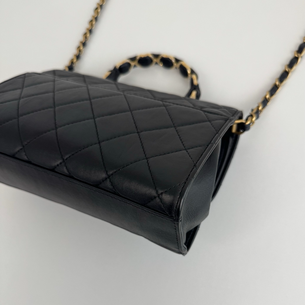 Chanel Kelly Black Quilted Leather Top Handle Crossbody Flap Bag Gold Hardware