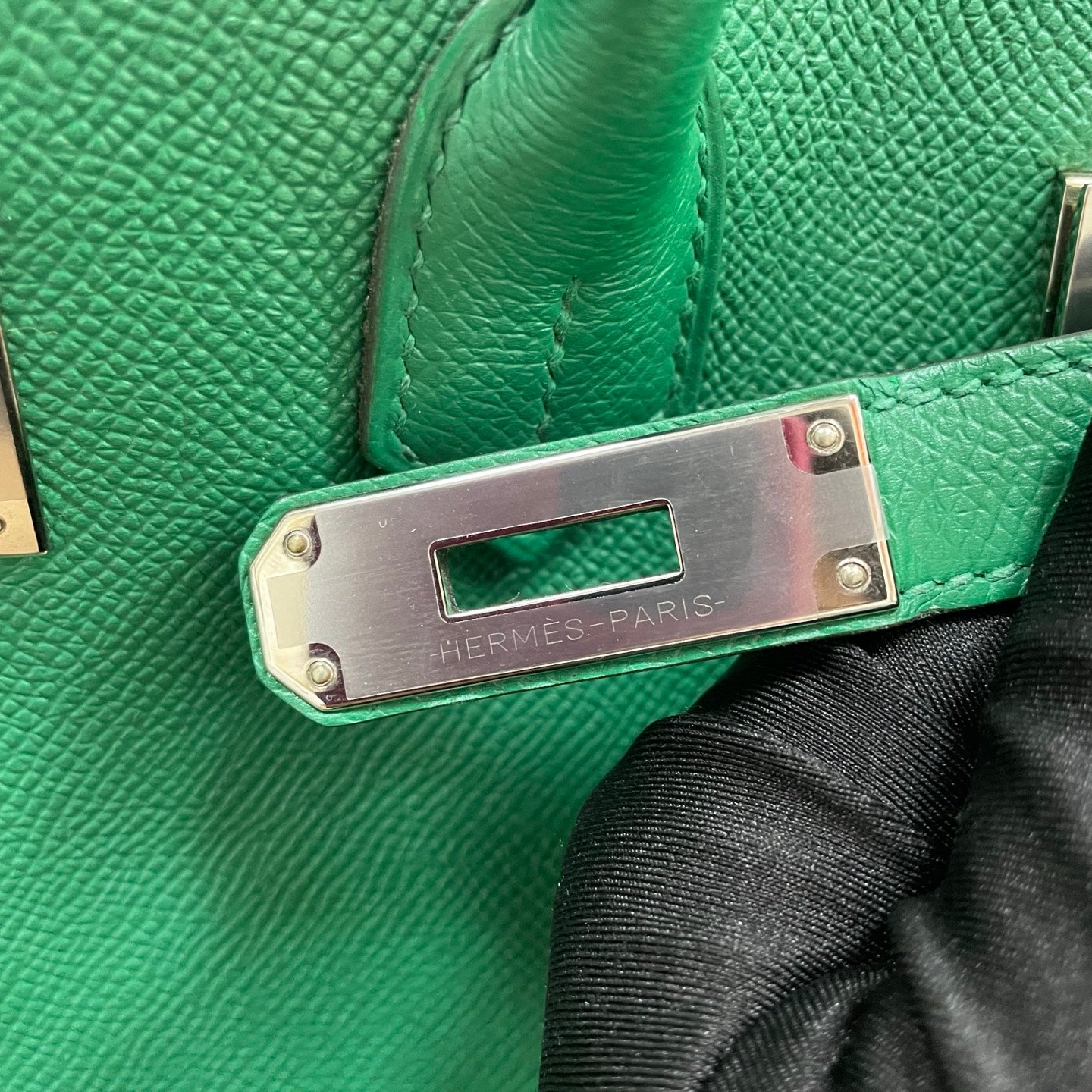 Hermes Birkin35 Epsom Top Handle Bag Green Silver Used Women Classic Fashion