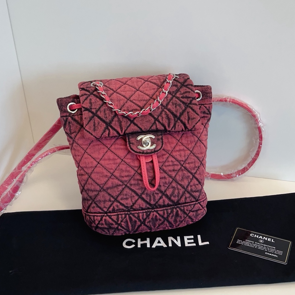 Chanel Washed Denim Backpack Mini Diamond Pink Silver Used Women Classic