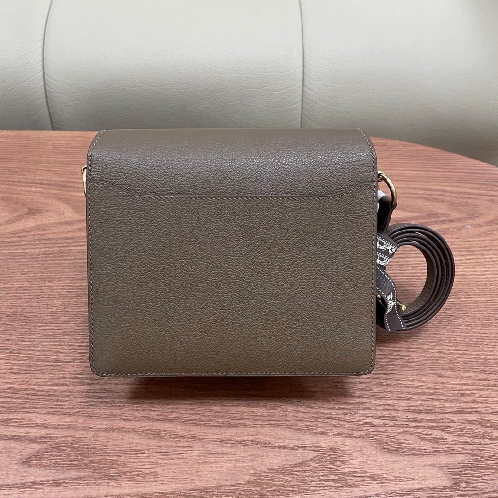 Hermes Roulis19 Evercolor Shoulder Bag Crossbody Gray Gold Women Classic Fashion