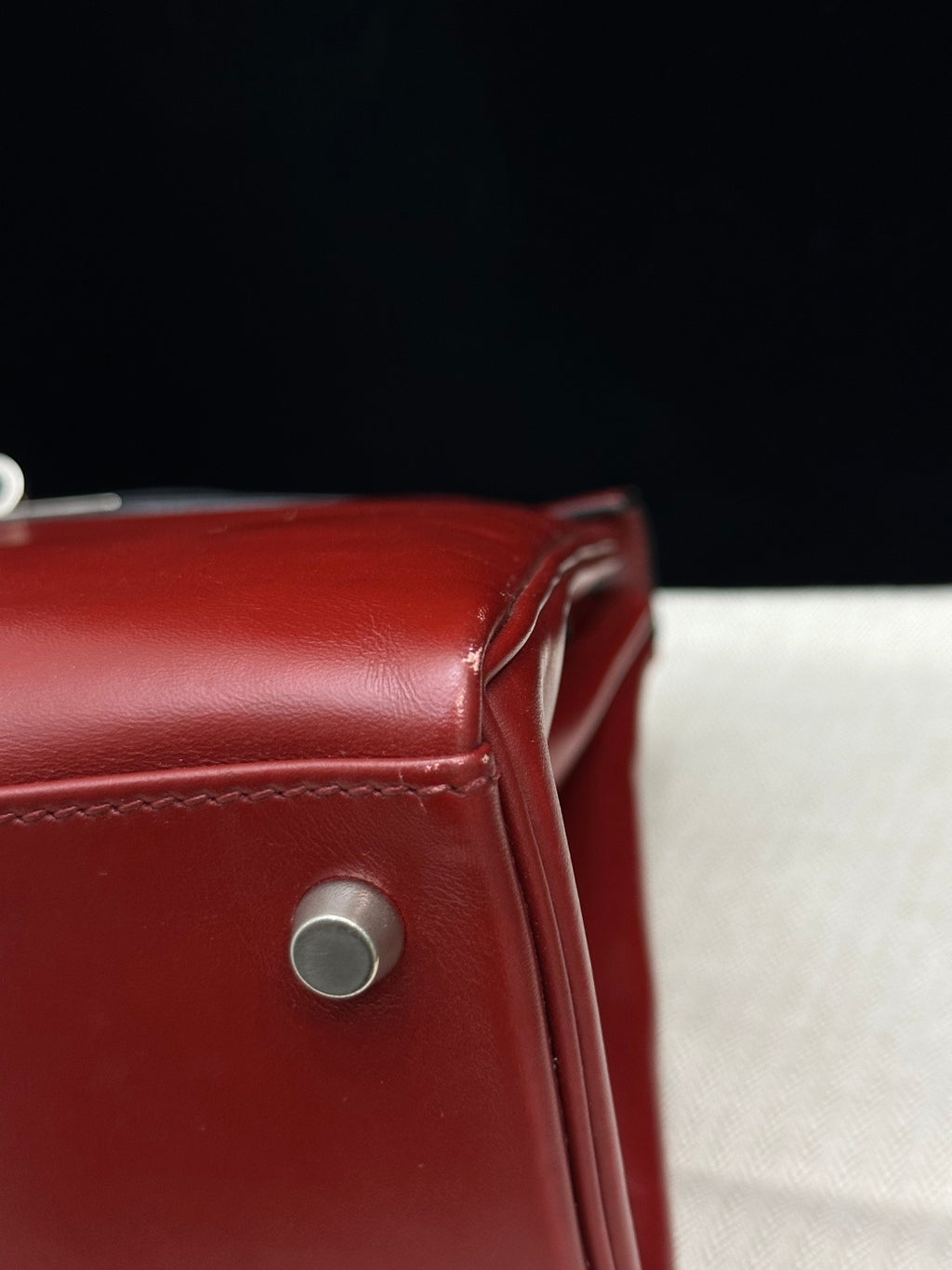 Hermes Kelly28 Box Leather Red Handbag Silver Hardware With Crossbody Strap