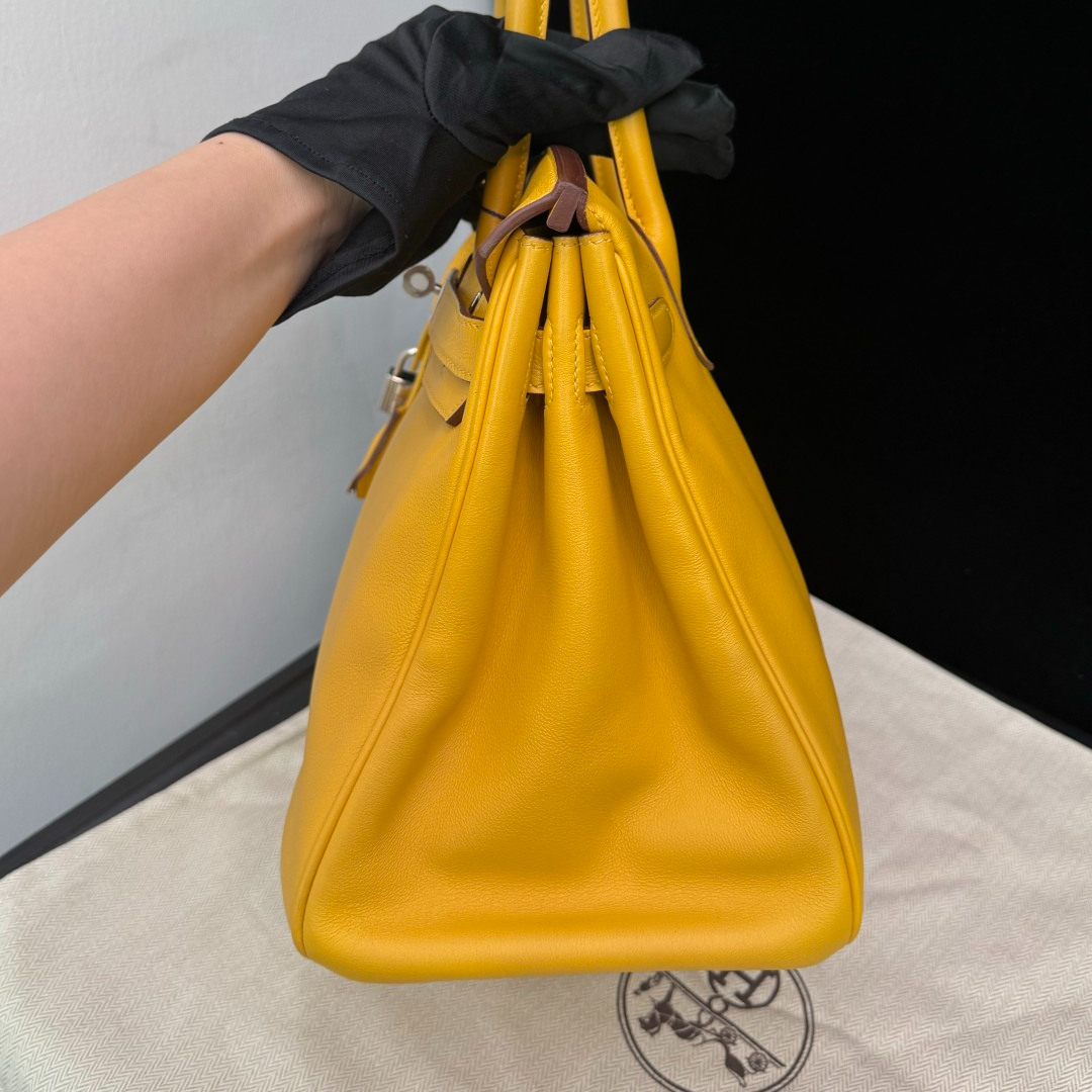 Hermes Birkin30 Swift Leather Yellow Tote Handbag Silver Hardware