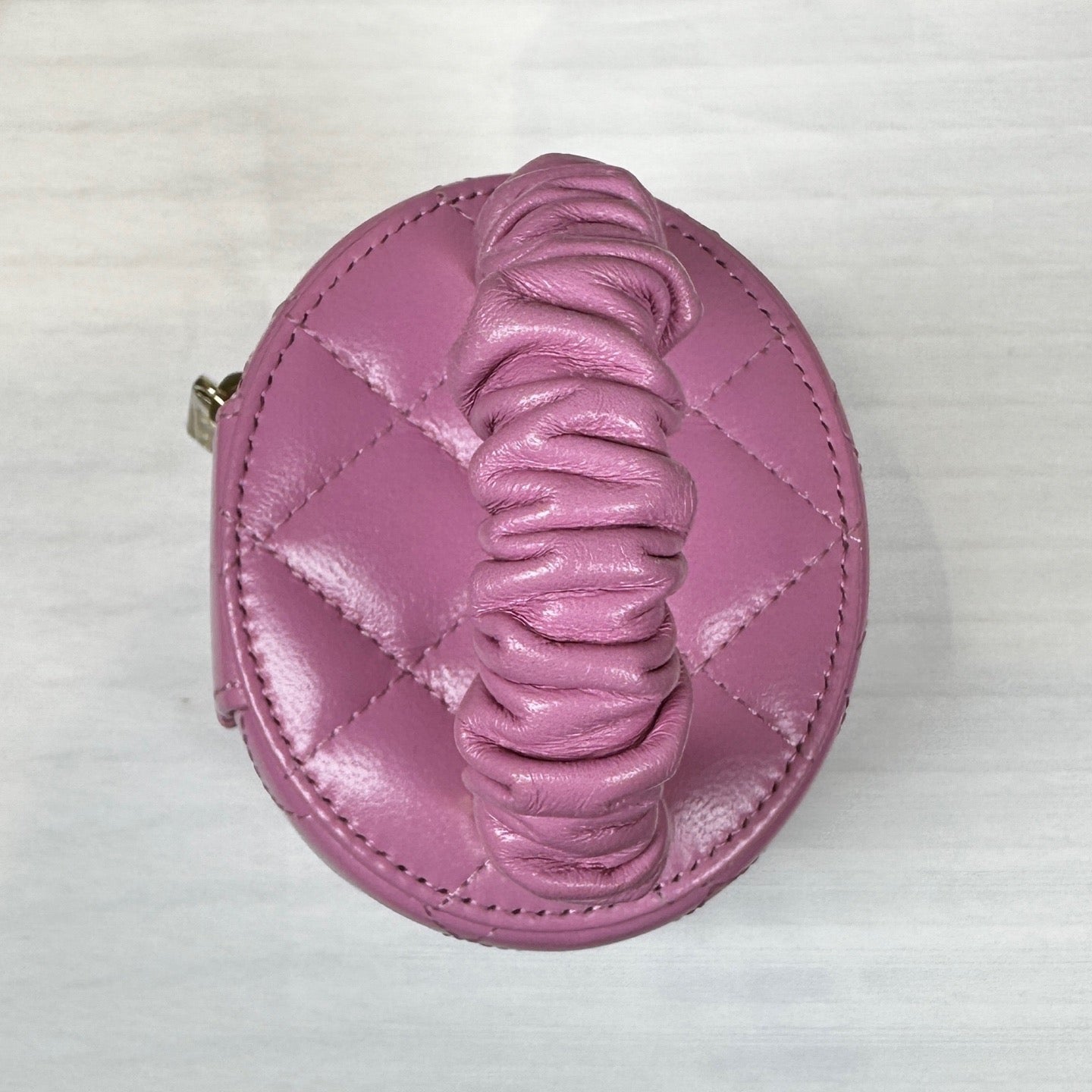 Chanel Diamond Bucket Top Handle Bag Pink Gold Used Women Classic