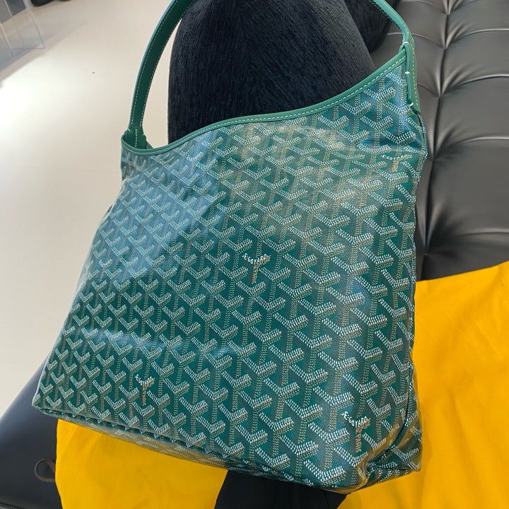 Goyard Boheme Hobo Canvas Shoulder Bag Green Silver Classic Women D