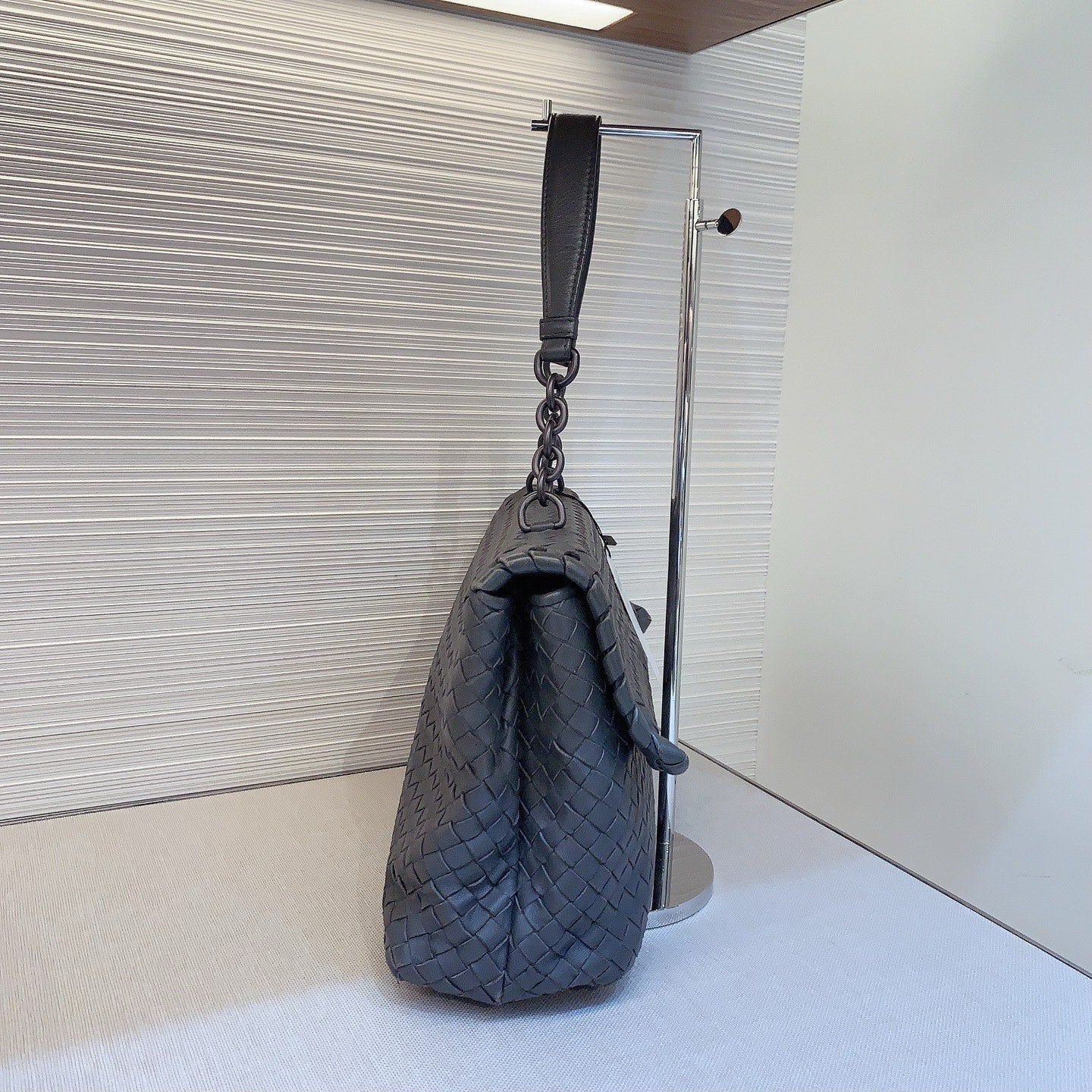 Bottega Veneta Olimpia Intrecciato Shoulder Bag Gray Used Women Classic