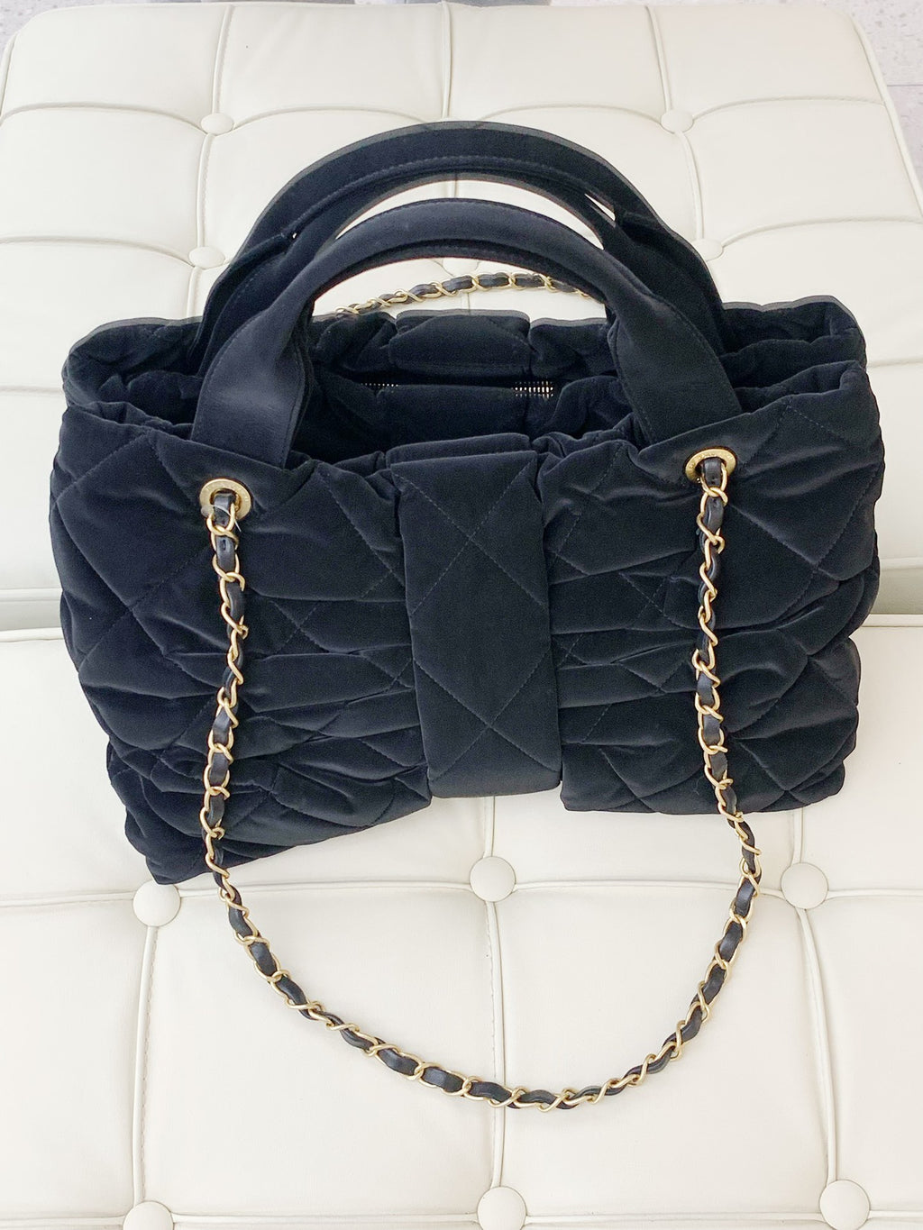 Chanel Chain MM Top Handle Shoulder Bag Black Gold Hardware Women S