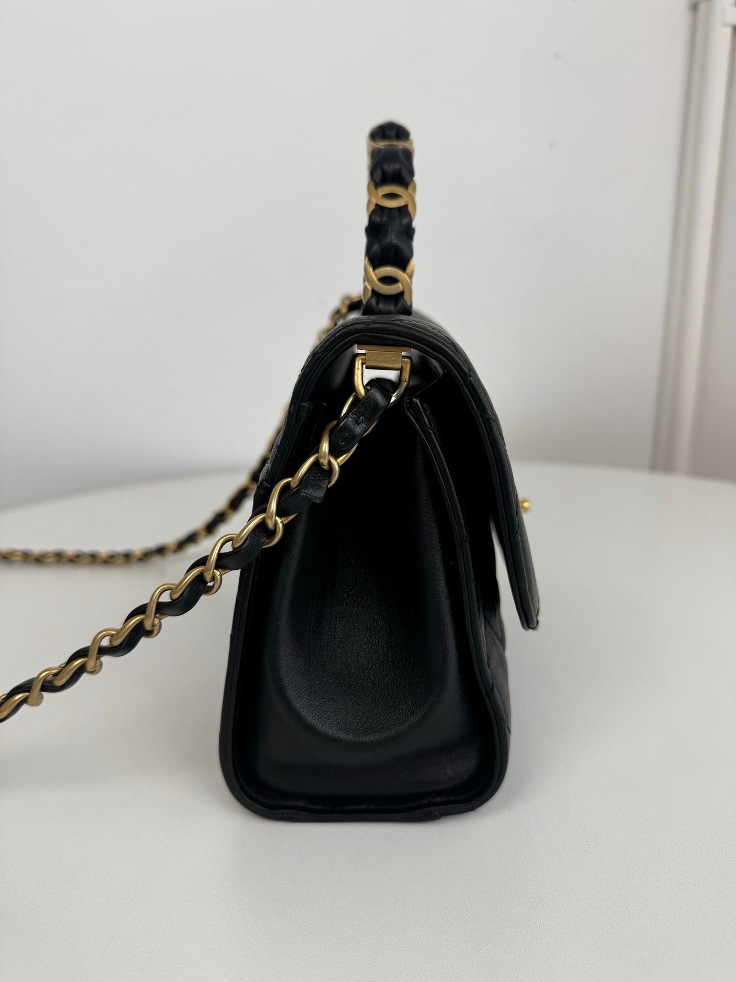 Chanel Kelly Black Quilted Leather Top Handle Crossbody Flap Bag Gold Hardware