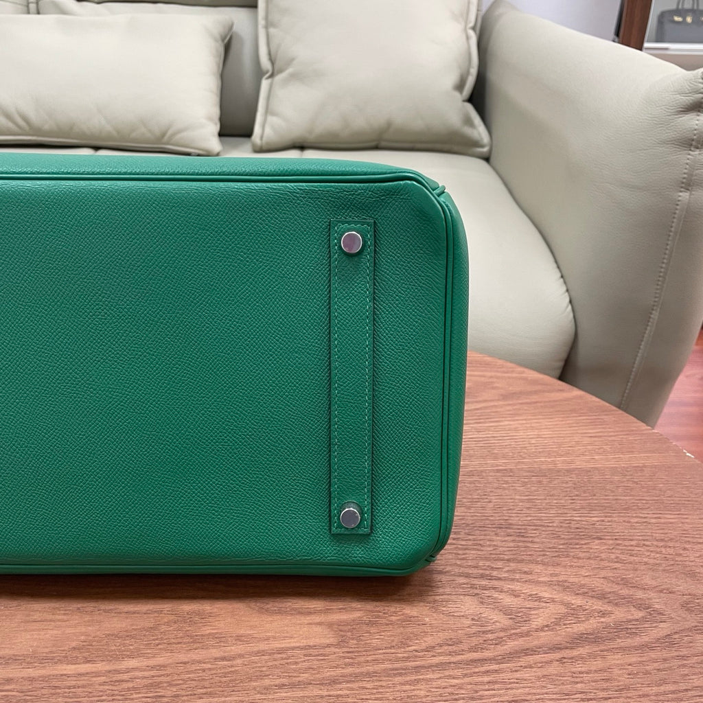 Hermes Birkin35 Epsom Top Handle Bag Green Silver Used Women Classic Fashion