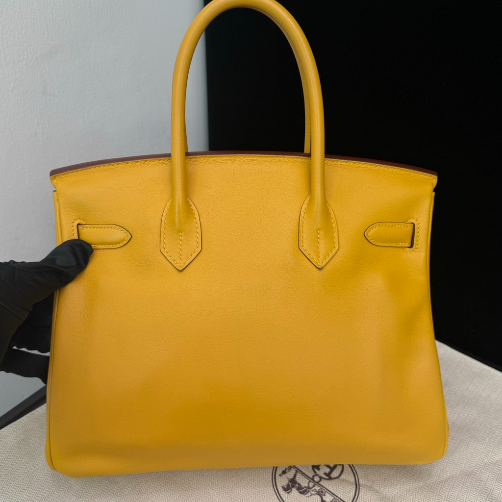 Hermes Birkin30 Swift Leather Yellow Tote Handbag Silver Hardware