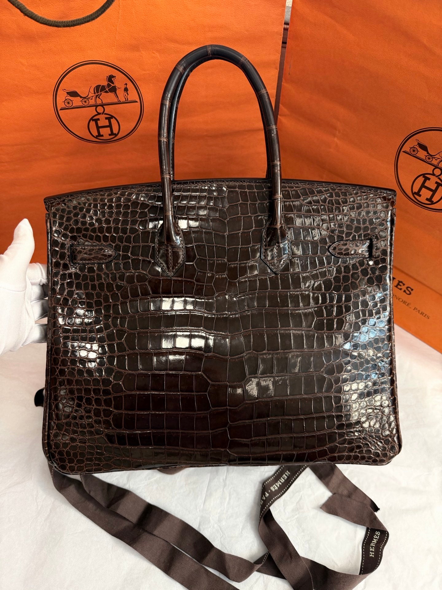 Hermes Birkin35 Top Handle Bag Brown Gold Used Women Classic Fashion
