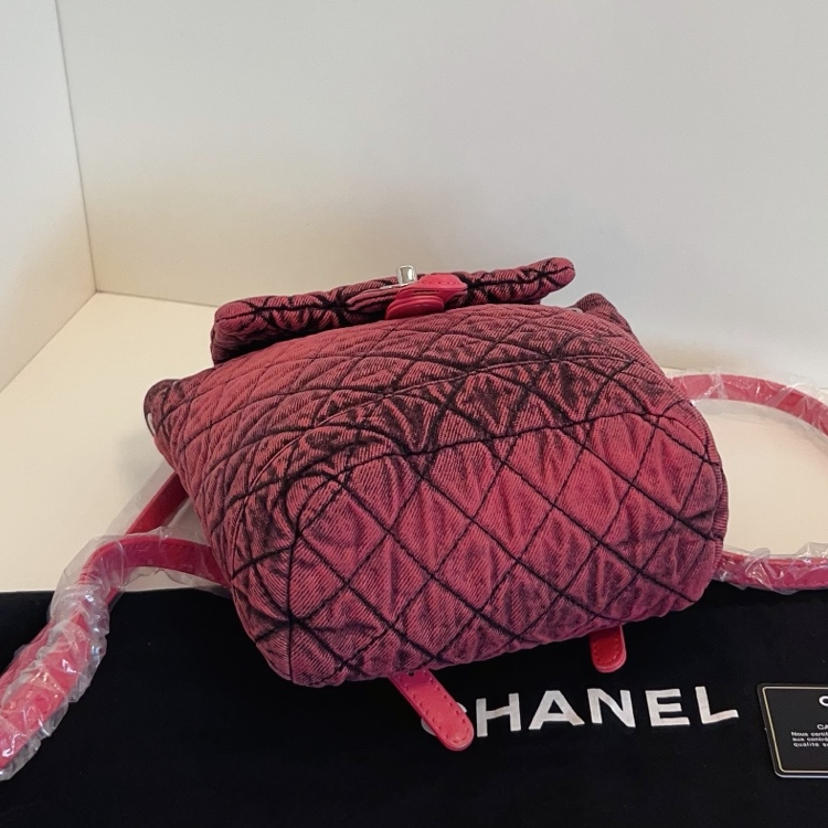 Chanel Washed Denim Backpack Mini Diamond Pink Silver Used Women Classic