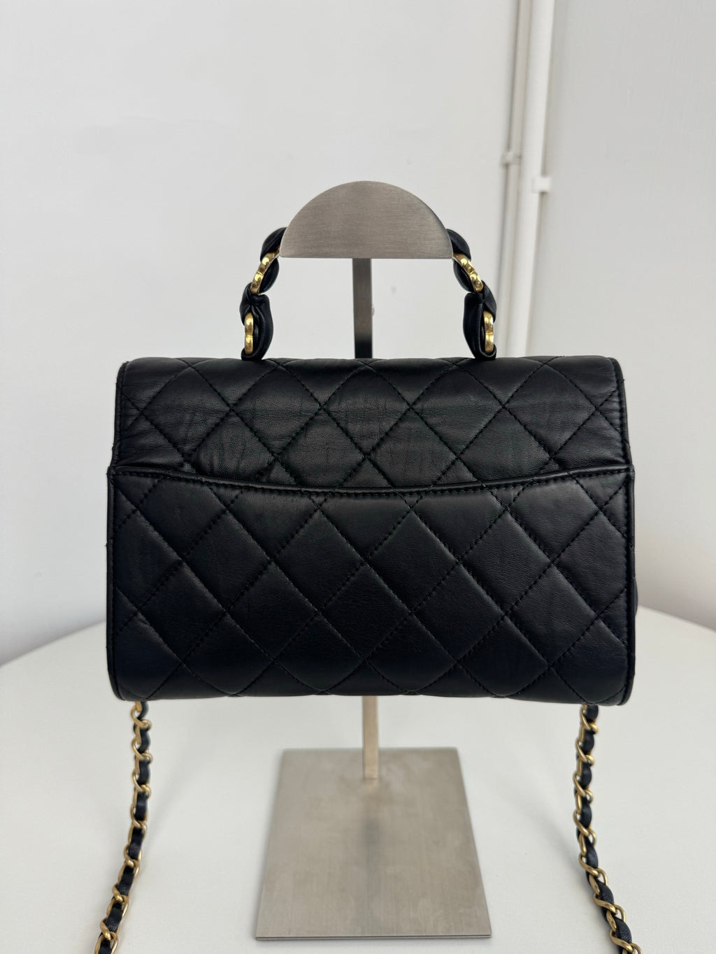Chanel Kelly Black Quilted Leather Top Handle Crossbody Flap Bag Gold Hardware