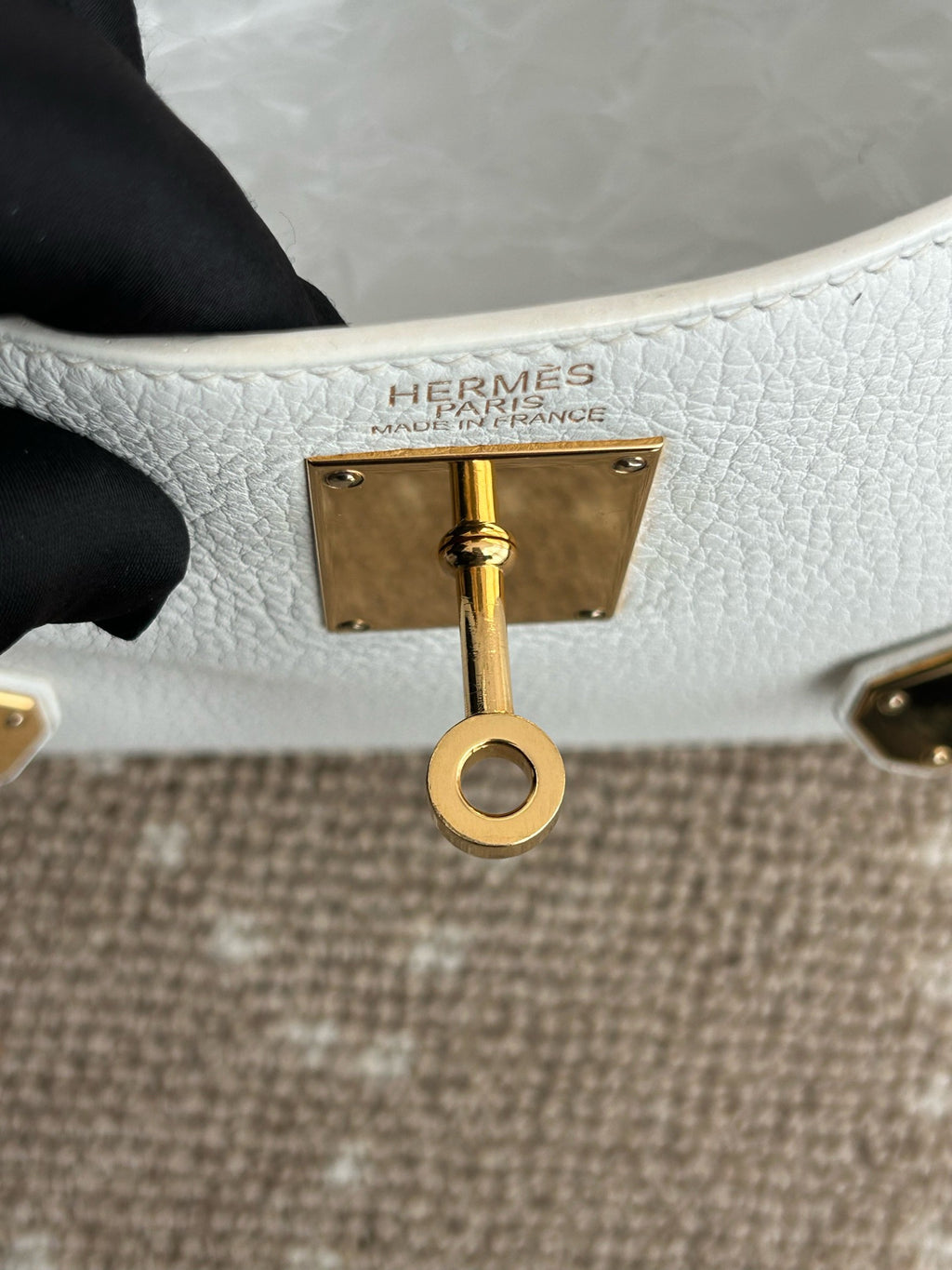 Hermes Kelly Shoulder Togo Top Handle Bag White Gold Women Classic Fashion