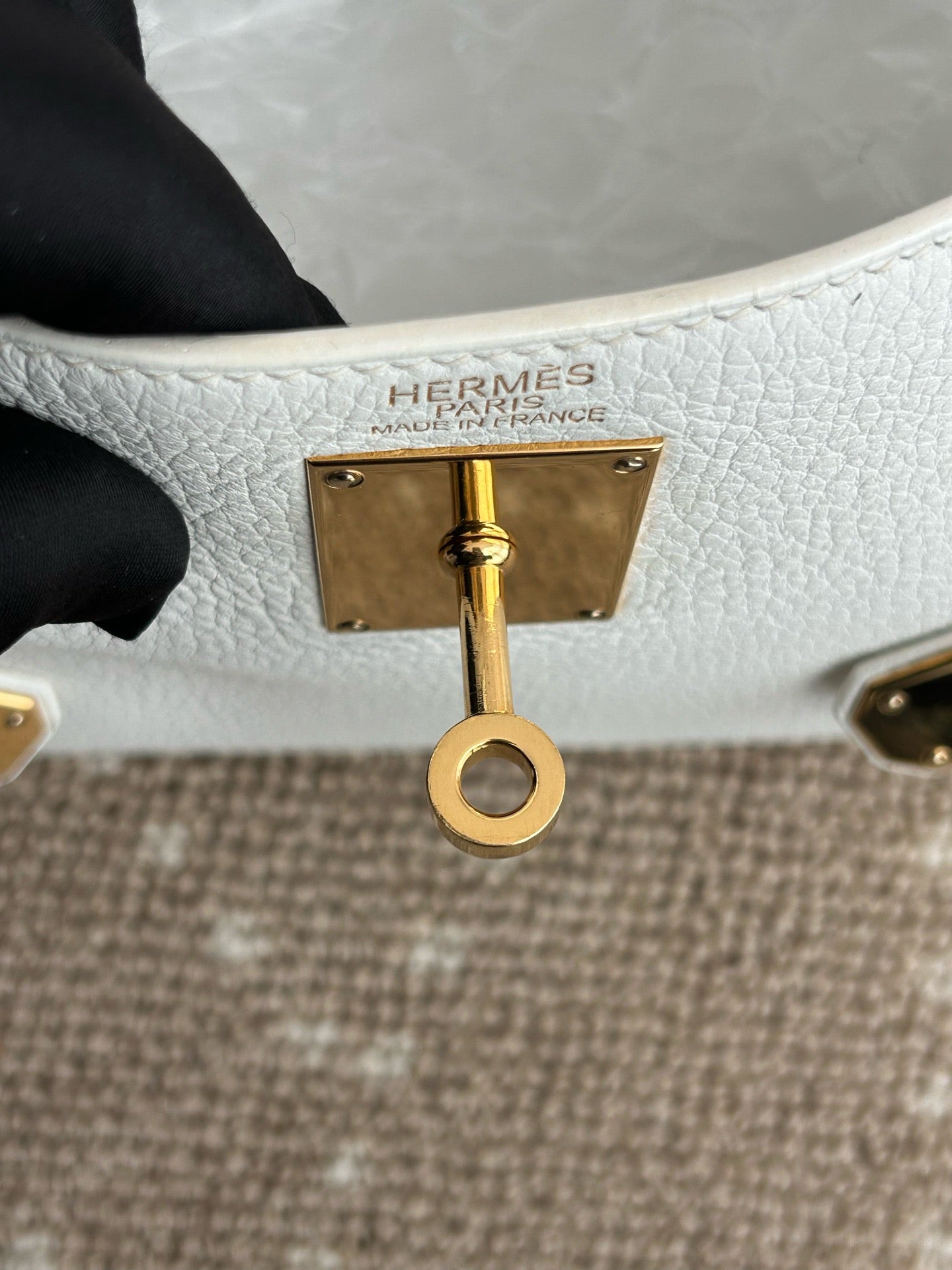 Hermes Kelly Shoulder Togo Top Handle Bag White Gold Women Classic Fashion