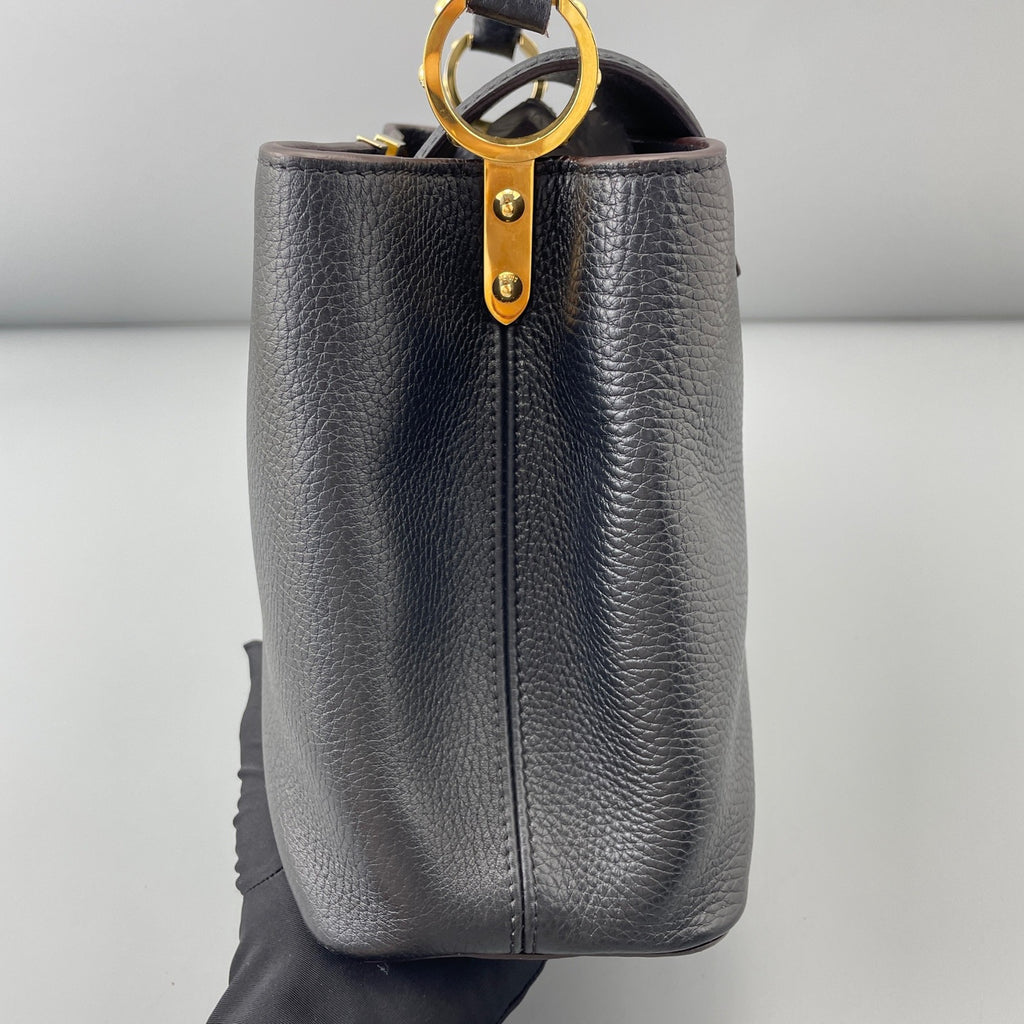 Louis Vuitton Capucines MM Tote Top Handle Bag Black Gold Hardware Women Classic