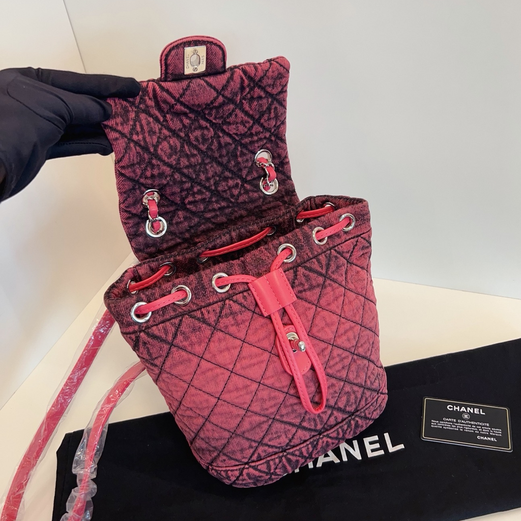 Chanel Washed Denim Backpack Mini Diamond Pink Silver Used Women Classic