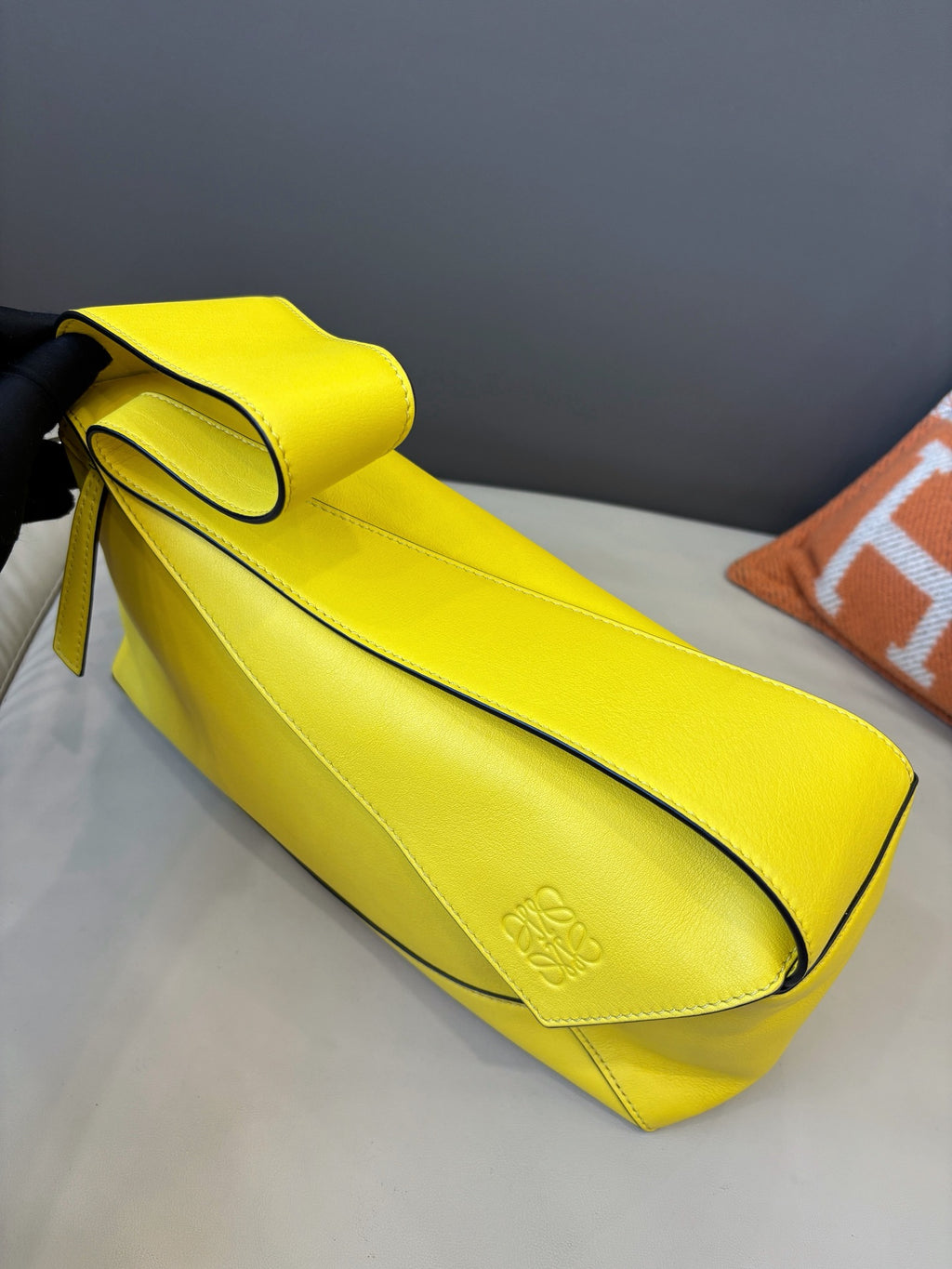 Loewe Puzzle Hobo Underarm Shoulder Bag Yellow Geometric Puzzle Stitching