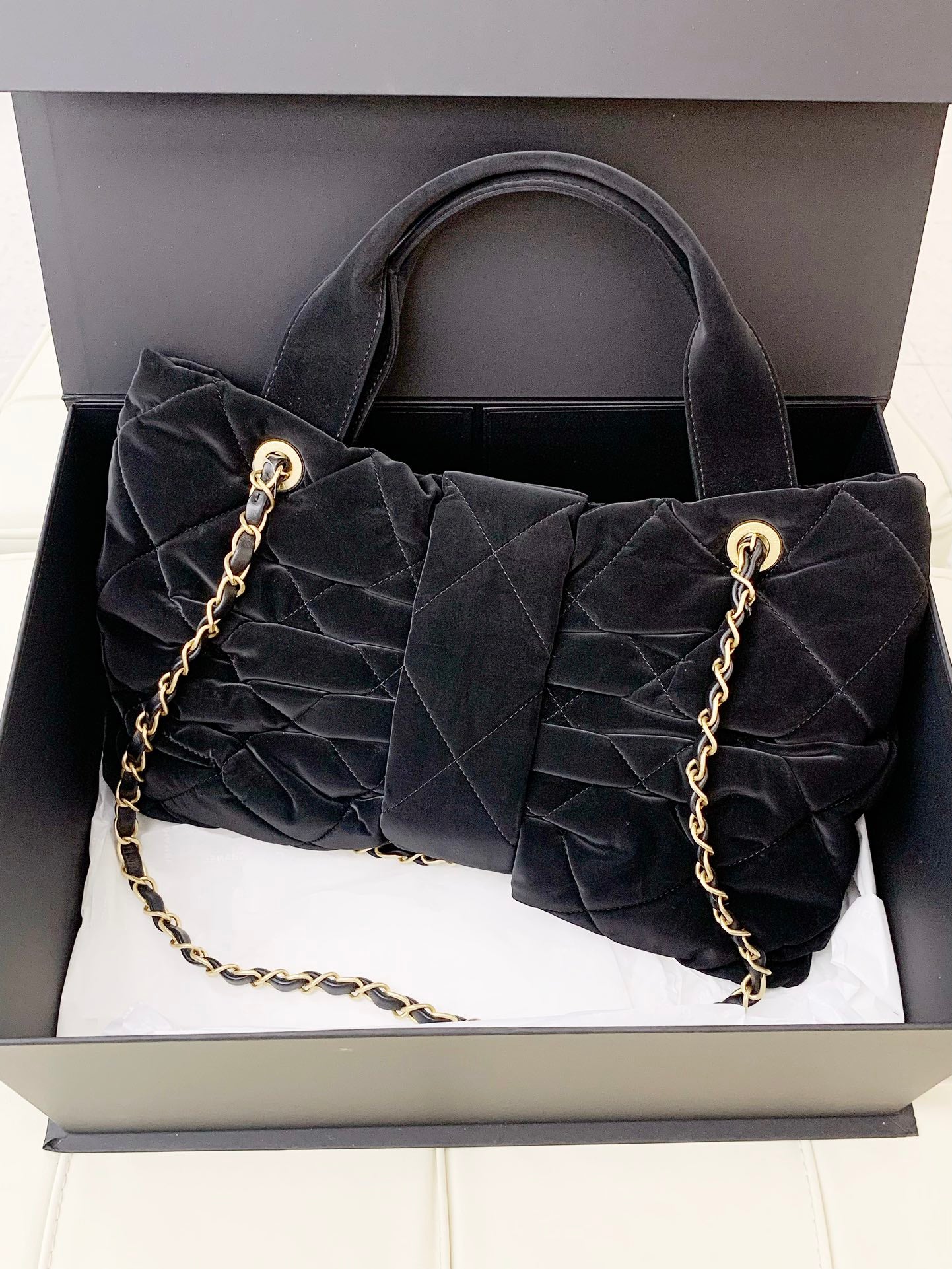 Chanel Chain MM Top Handle Shoulder Bag Black Gold Hardware Women S