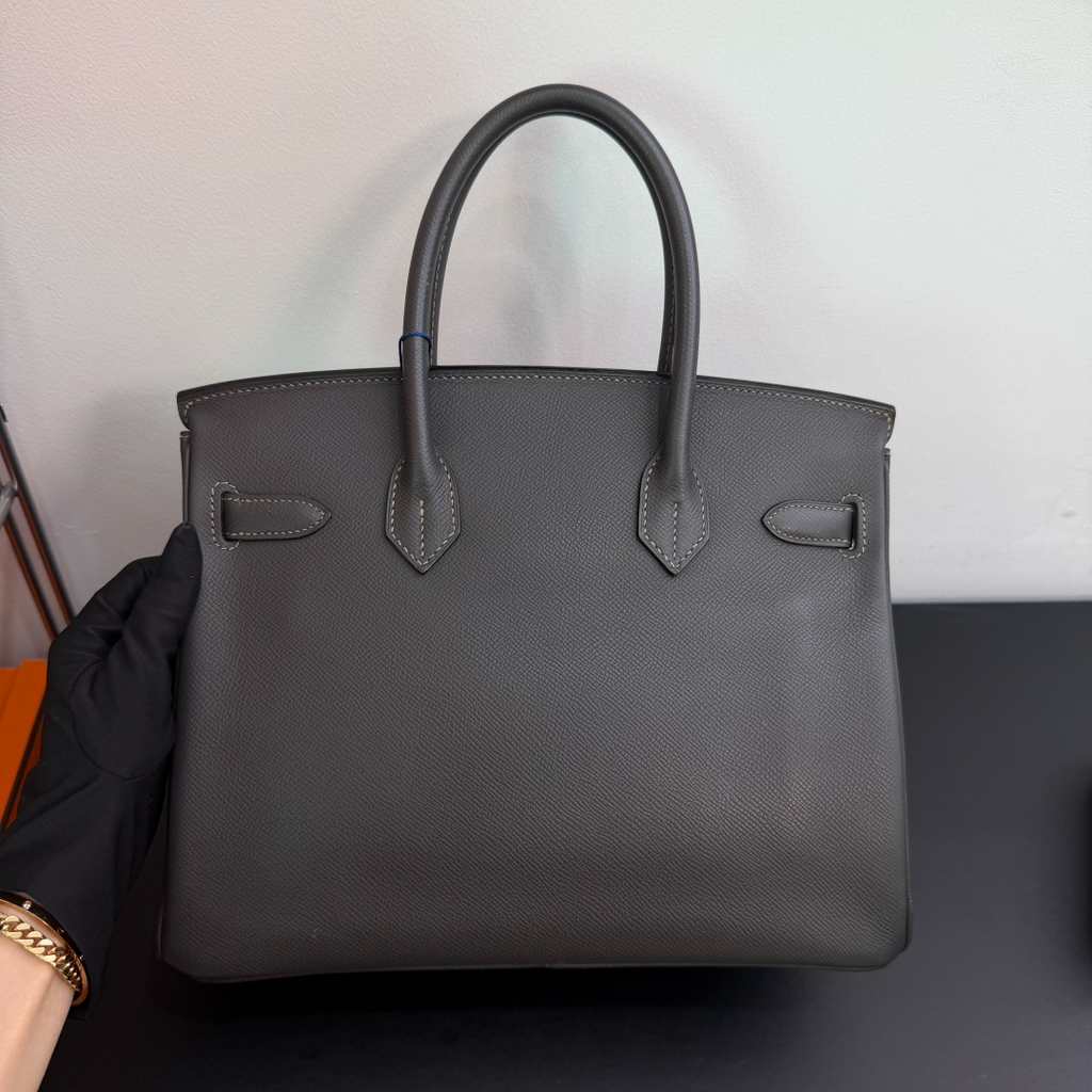 Hermes Birkin30 Epsom Leather Gray Handbag Silver Hardware Good Condition