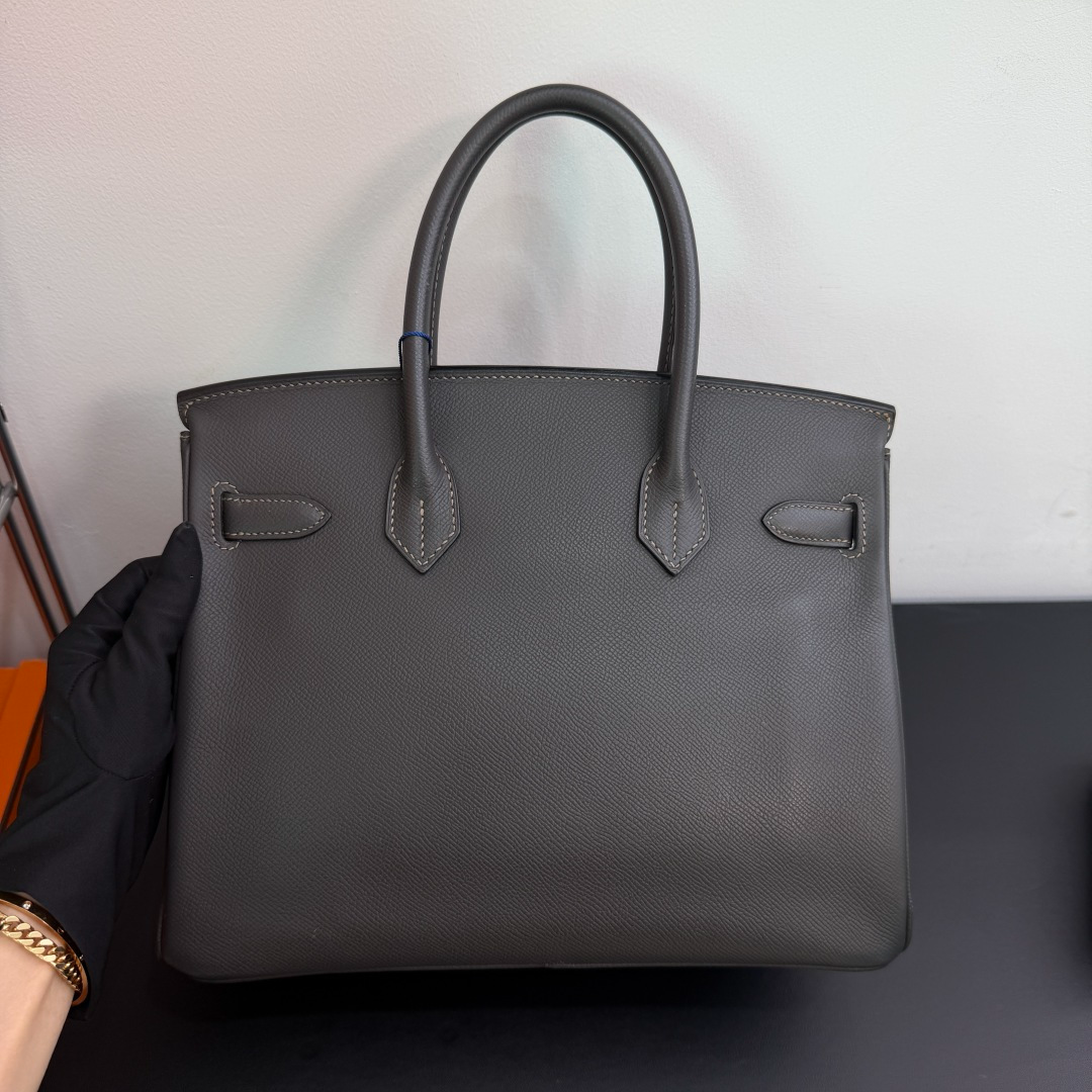 Hermes Birkin30 Epsom Leather Gray Handbag Silver Hardware Good Condition