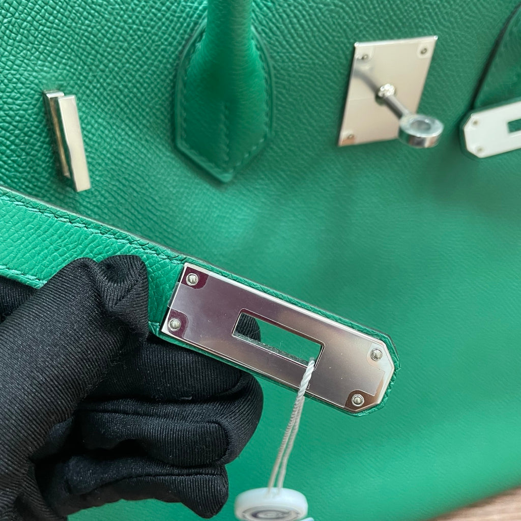 Hermes Birkin35 Epsom Top Handle Bag Green Silver Used Women Classic Fashion