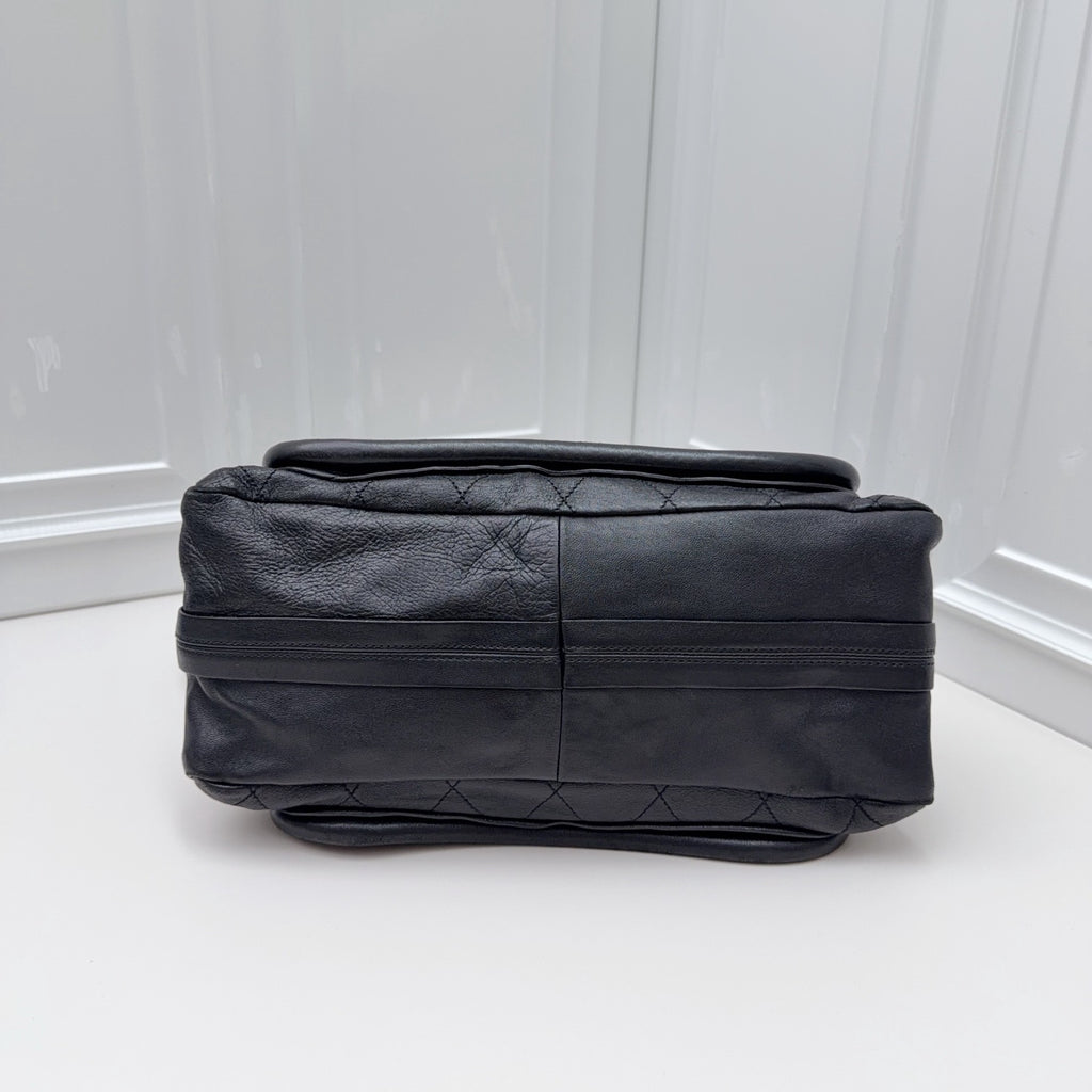 Chloe Paraty Calfskin Top Handle Shoulder Bag Black Gold Women Classic