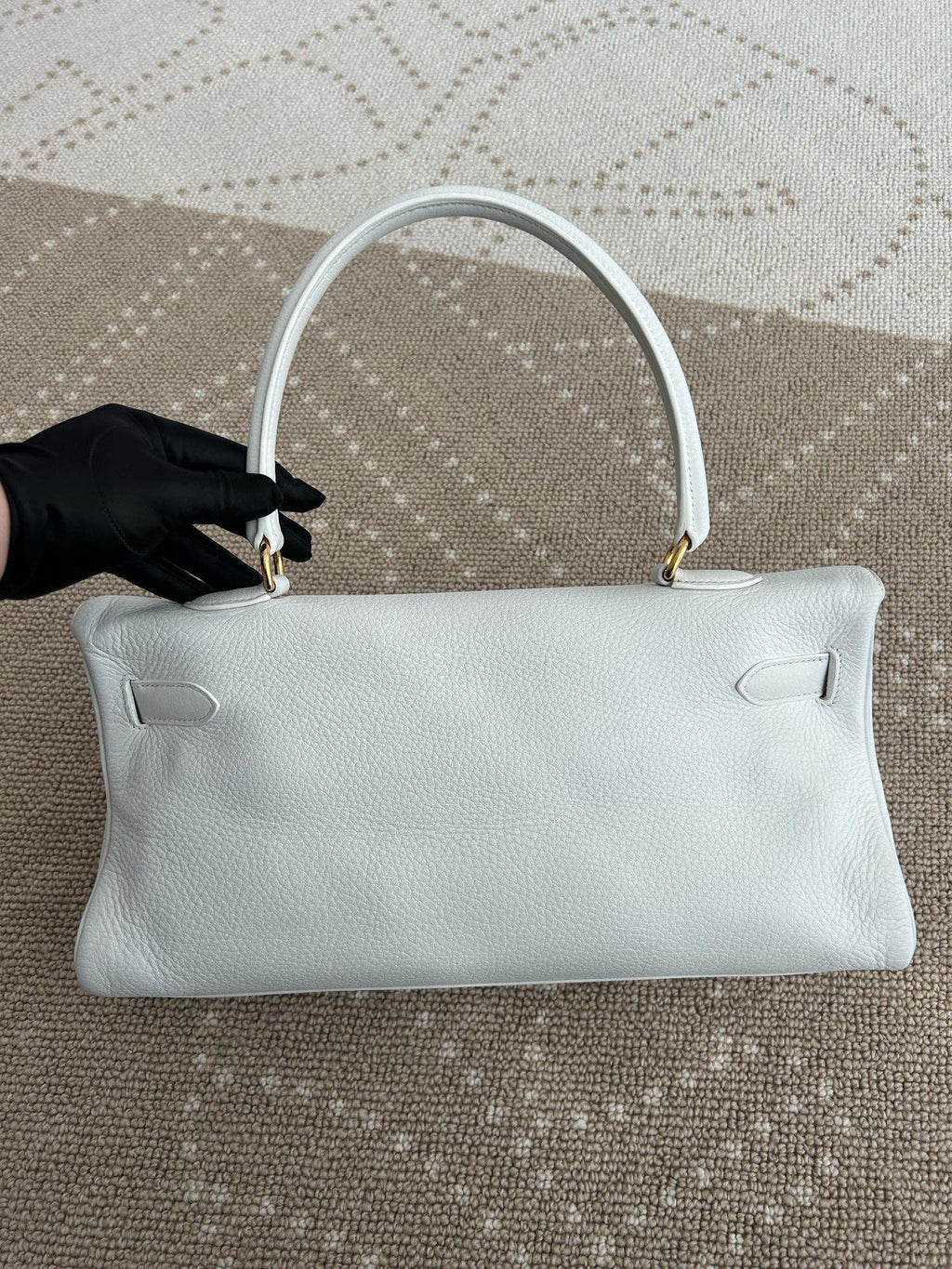 Hermes Kelly Shoulder Togo Top Handle Bag White Gold Women Classic Fashion