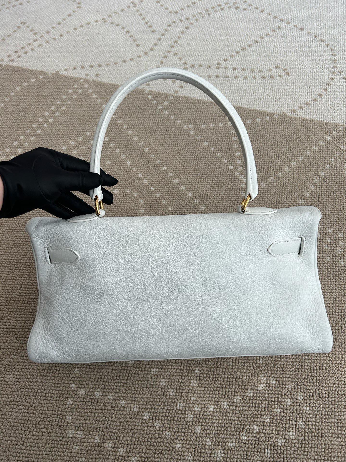 Hermes Kelly Shoulder Togo Top Handle Bag White Gold Women Classic Fashion