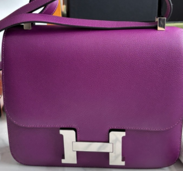 Hermes Constance Evercolor 2Way Shoulder Bag Crossbody Purple Silver Women
