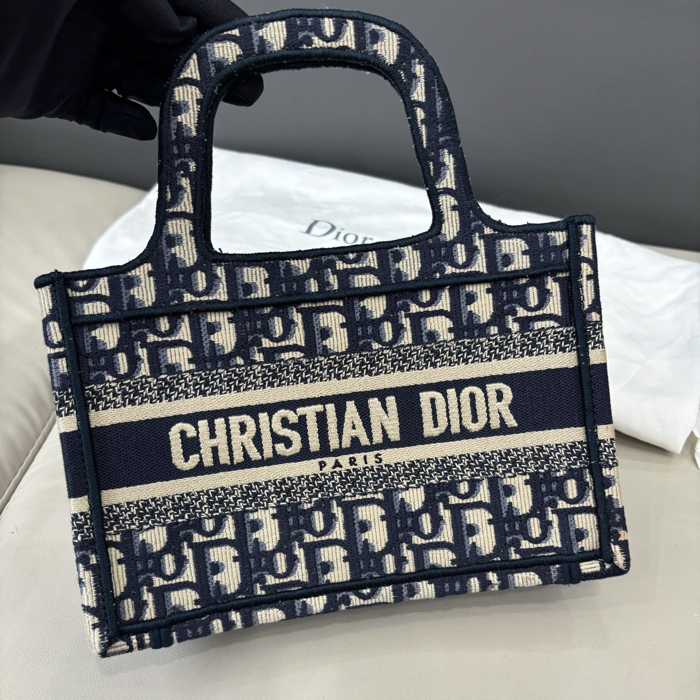 Dior Book Tote Monogram Canvas Blue Top Handle Tote Bag Excellent