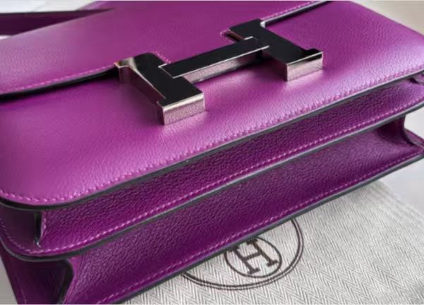 Hermes Constance Evercolor 2Way Shoulder Bag Crossbody Purple Silver Women
