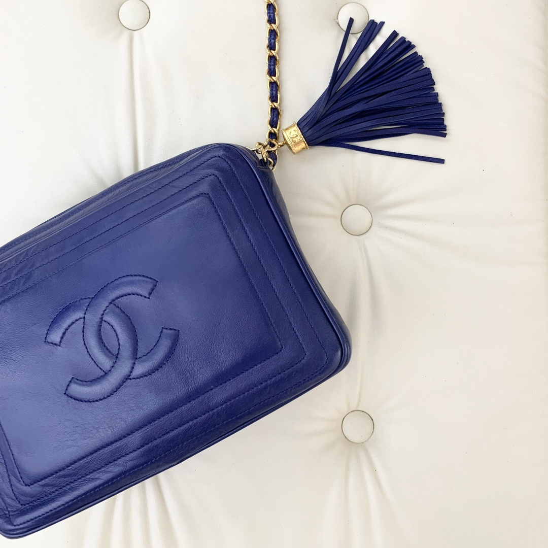 Chanel Tassel Calfskin Chain Shoulder Crossbody Bag Blue Gold Hardware Women S