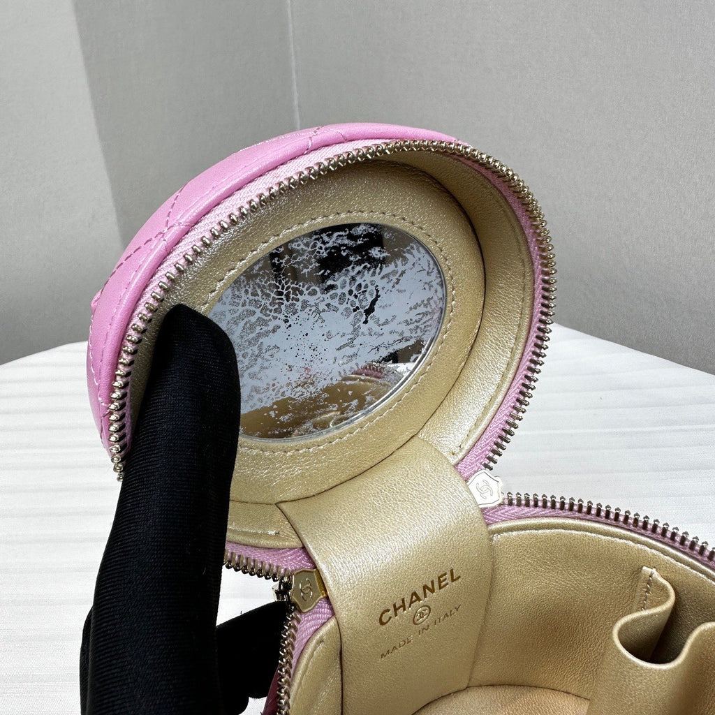 Chanel Diamond Bucket Top Handle Bag Pink Gold Used Women Classic