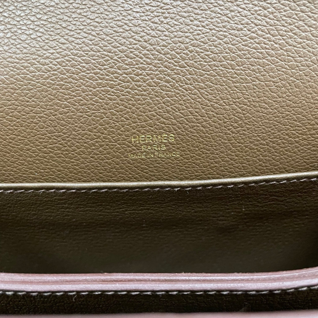Hermes Roulis19 Evercolor Shoulder Bag Crossbody Gray Gold Women Classic Fashion