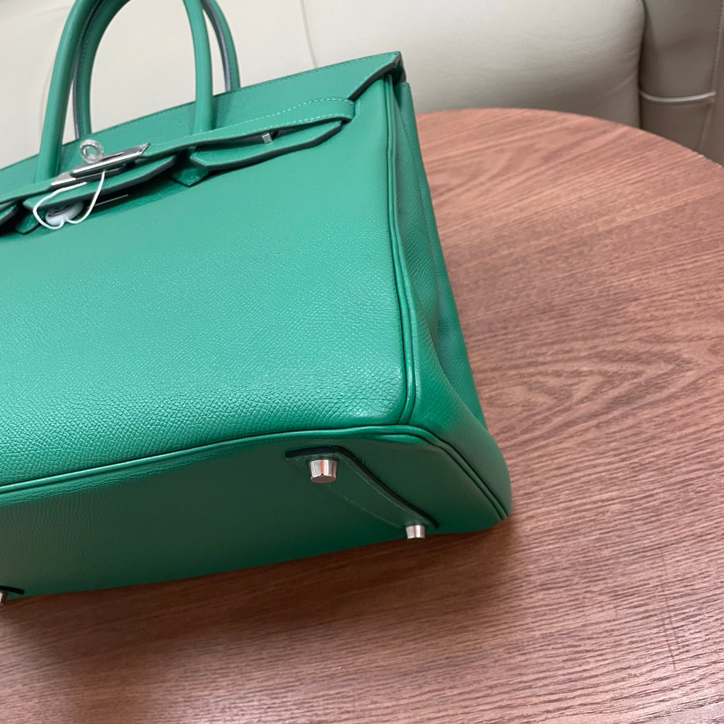 Hermes Birkin35 Epsom Top Handle Bag Green Silver Used Women Classic Fashion