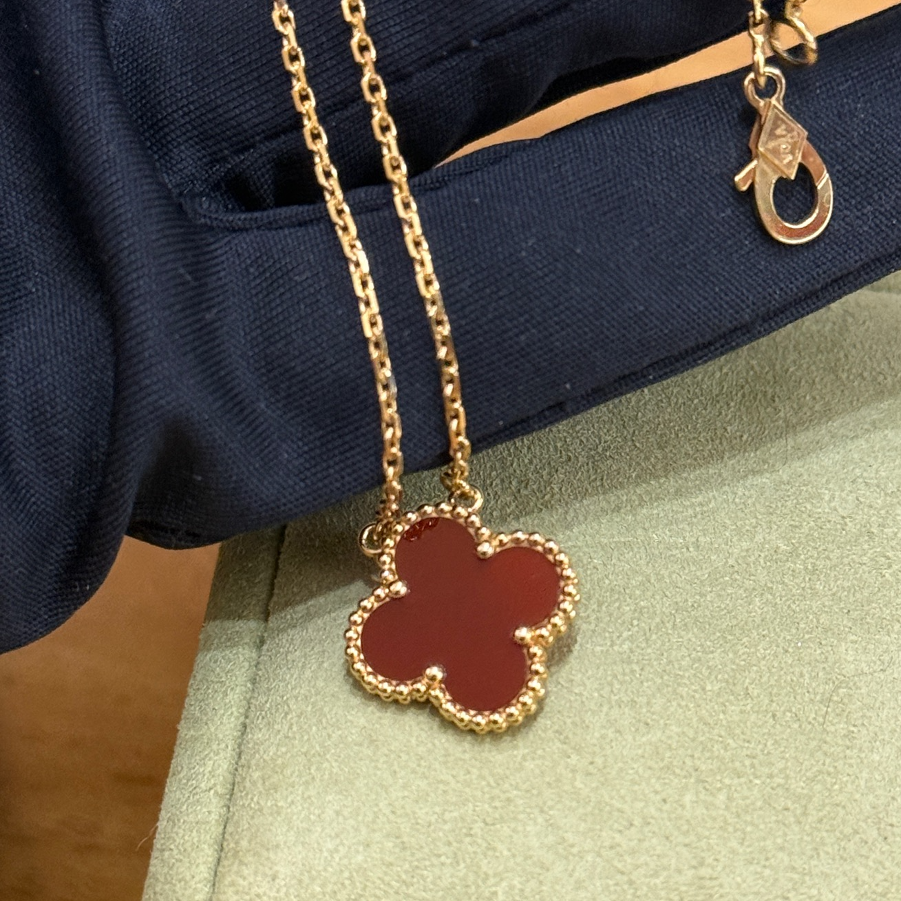 VCA Van Cleef &amp; Arpels Vintage Alhambra Red Carnelian 18k YG Pendant Necklace