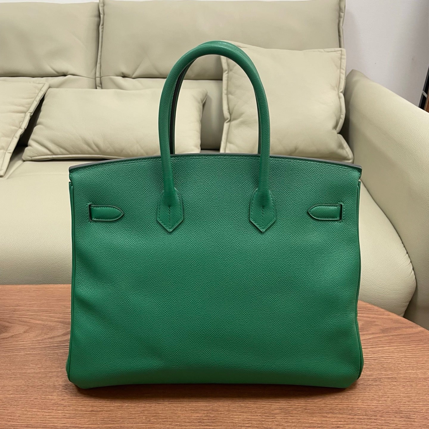 Hermes Birkin35 Epsom Top Handle Bag Green Silver Used Women Classic Fashion