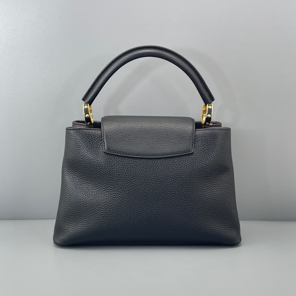 Louis Vuitton Capucines MM Tote Top Handle Bag Black Gold Hardware Women Classic