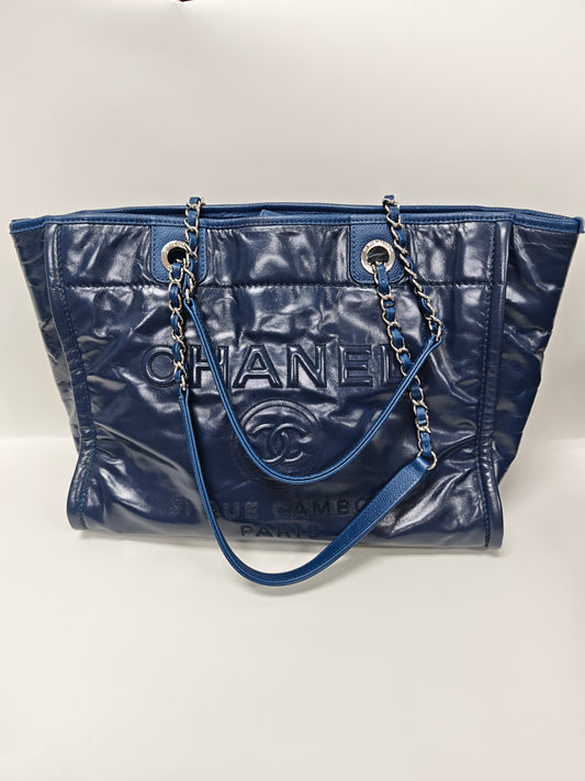 Chanel Navy Blue Chain Tote Bag